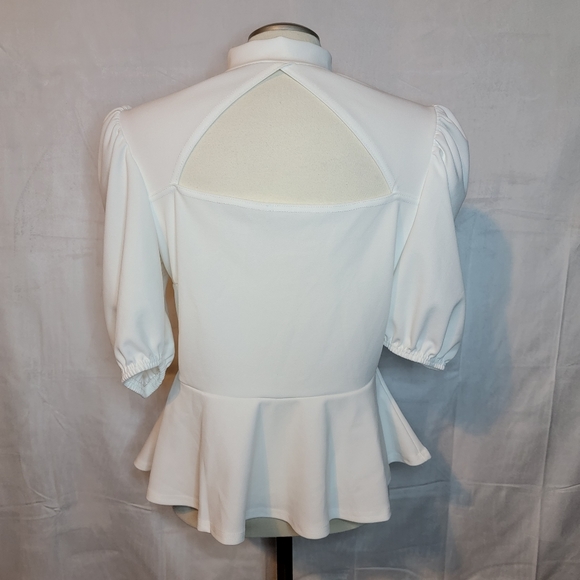 Boohoo | choker cut out puff sleeve peplum top white - Picture 2 of 5
